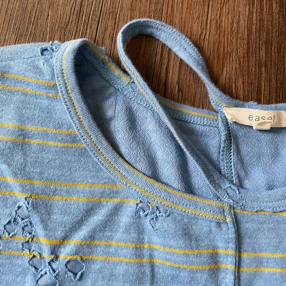 Easel Asymmetrical Distressed Striped Top - Picture 7 of 7